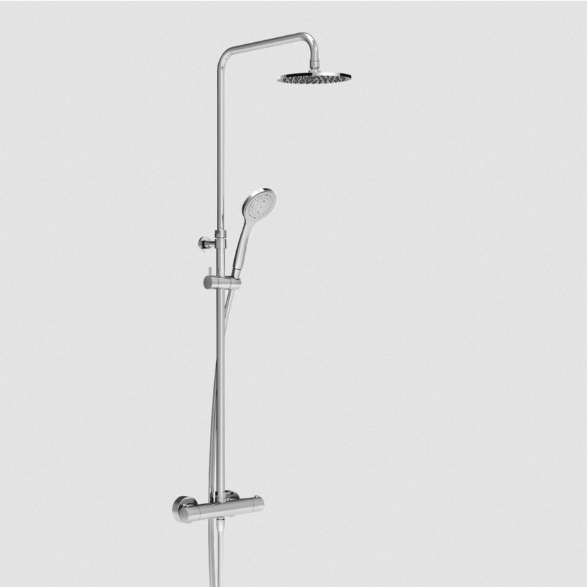 Immagine di Gessi SHOWER miscelatore termostatico a parete con soffione Ø 20 cm, deviatore automatico per bagno/doccia, flessibile 150 cm, saliscendi e doccetta anticalcare, finitura cromo 35173#031