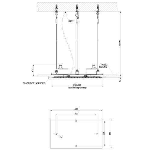 Immagine di Gessi WELLNESS sistema doccia controsoffitto L.50 P.30 cm, con funzione pioggia, da completare con cover estetica, finitura mirror steel 57805#238