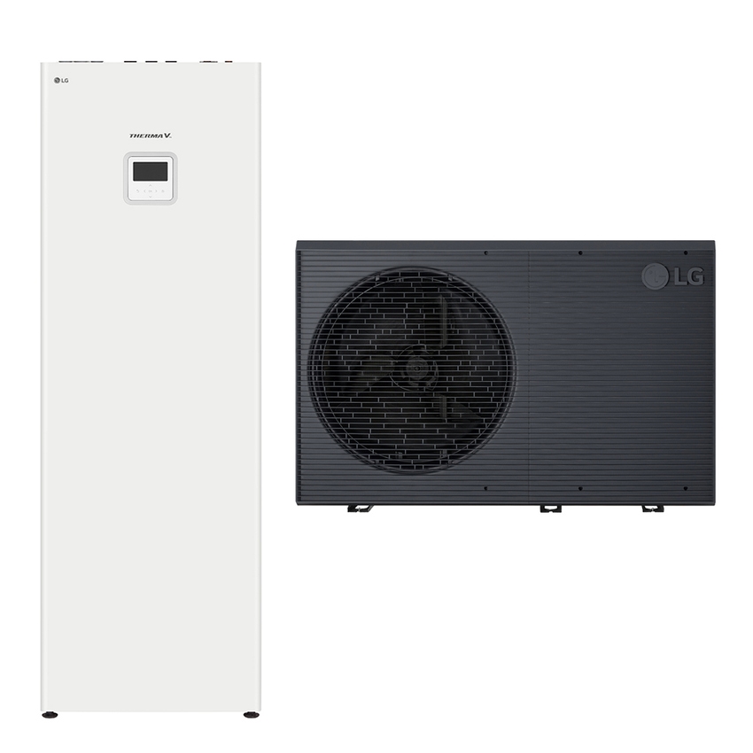 Immagine di LG THERMA V R290 sistema idronico monofase composto da pompa di calore 7 kW e unità interna COMBI UNIT con accumulo 200 litri HM071HF.UB40+HN1616HY.NK0