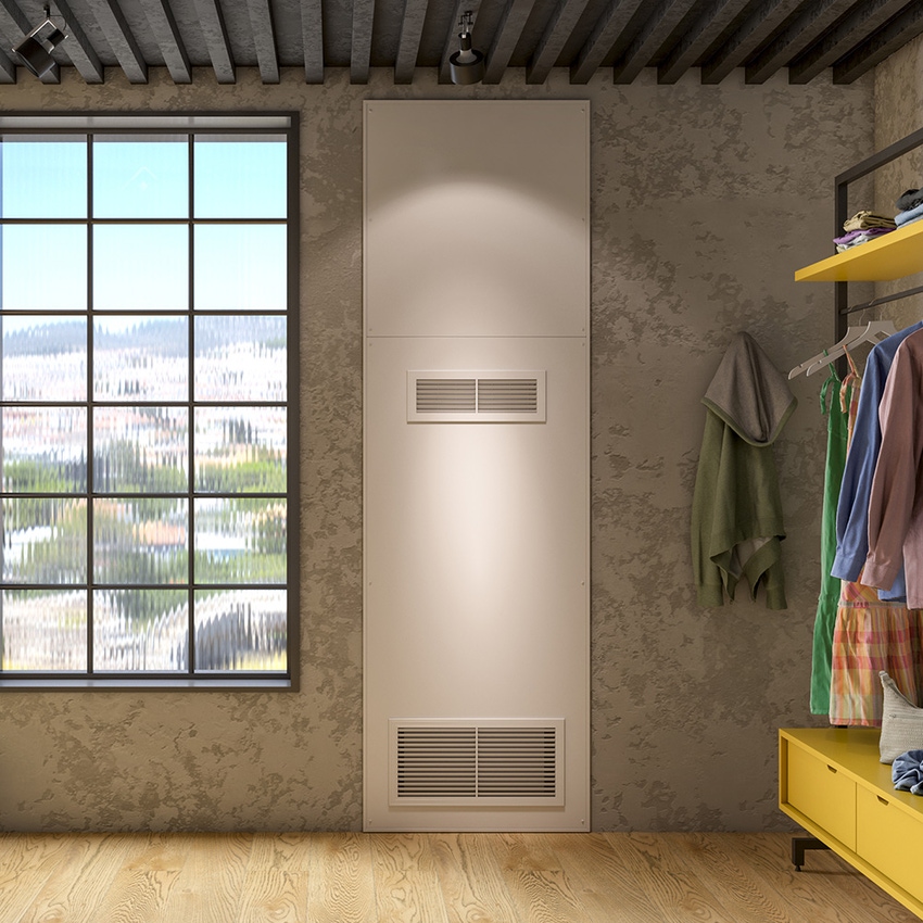 Immagine di Olimpia Splendid Unico Vertical NK 35 HP EVANX 2.4 kW Climatizzatore inverter senza unità esterna, da incasso, con resistenza elettrica da 2 kW, Wi-Fi integrato 02556