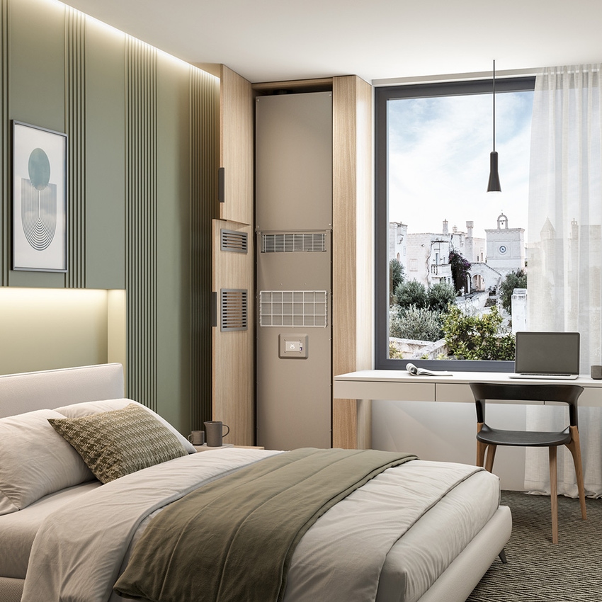 Immagine di Olimpia Splendid Unico Vertical NK 35 HP EVANX 2.4 kW Climatizzatore inverter senza unità esterna, da incasso, con resistenza elettrica da 2 kW, Wi-Fi integrato 02556