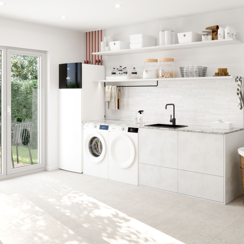 Immagine di Daikin MULTI+ sistema per raffrescamento, riscaldamento a acqua calda sanitaria, serbatoio acqua da 180 L a pavimento | unità esterna 6.8 kW CKHWS180BV3+5MWXM68A9