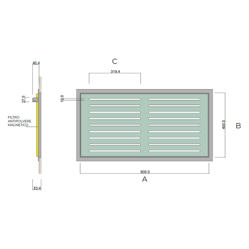 Immagine di Air Control Griglia di ripresa a scomparsa L.80 H.40 cm, verniciabile GRS6-800X400