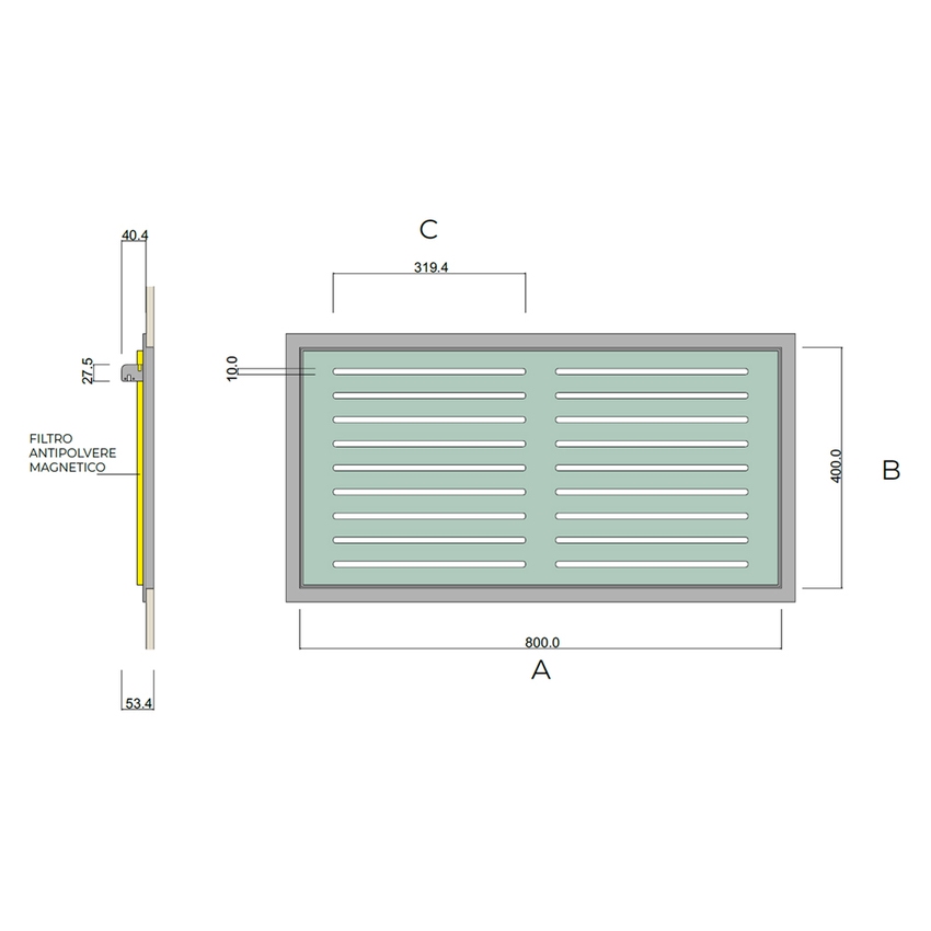 Immagine di Air Control Griglia di ripresa a scomparsa L.80 H.40 cm, verniciabile GRS6-800X400
