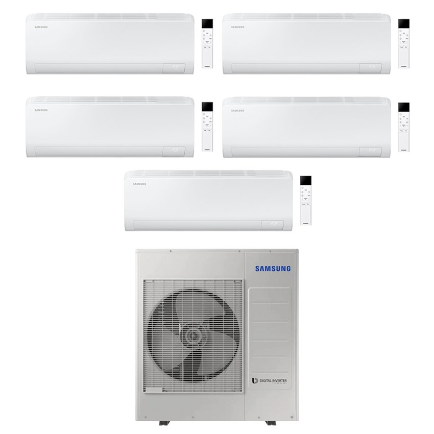 Immagine di Samsung CEBU S2 Climatizzatore a parete penta split inverter Wi-Fi bianco | unità esterna R32 10 kW unità interne 7000+7000+7000+7000+7000 BTU AJ100TXJ5KG/EU+AR50F[07|07|07|07|07]C1AHNEU