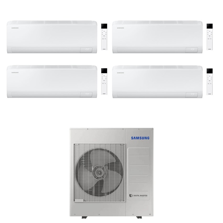 Immagine di Samsung CEBU S2 Climatizzatore a parete quadri split inverter Wi-Fi bianco | unità esterna R32 10 kW unità interne 7000+7000+7000+12000 BTU AJ100TXJ5KG/EU+AR50F[07|07|07|12]C1AHNEU