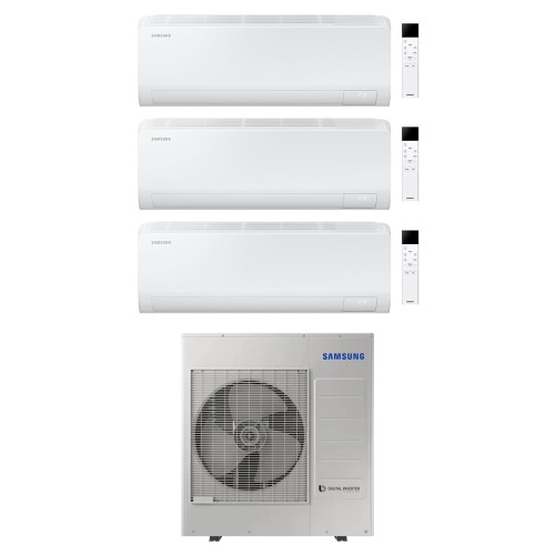 Immagine di Samsung CEBU S2 Climatizzatore a parete trial split inverter Wi-Fi bianco | unità esterna R32 10 kW unità interne 7000+7000+12000 BTU AJ100TXJ5KG/EU+AR50F[07|07|12]C1AHNEU