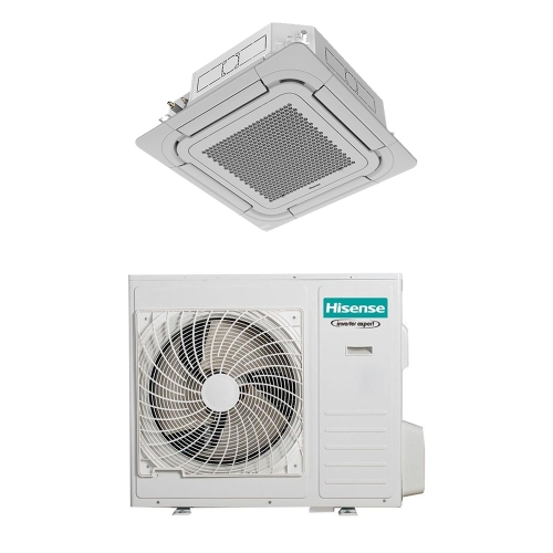 Immagine di Hisense ACT-CC8 Climatizzatore a cassetta 90x90 cm monosplit inverter | unità esterna 10 kW unità interna 35000 BTU | griglia e comando remoto AUC105UR4RKC8+AUW105U4RW8
