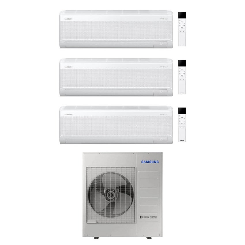 Immagine di Samsung WINDFREE AVANT S2 Climatizzatore a parete trial split inverter Wi-Fi bianco | unità esterna R32 10 kW unità interne 7000+7000+24000 BTU AJ100TXJ5KG/EU+AR70F[07|07|24]C1AWNEU