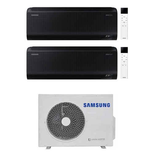 Immagine di Samsung WINDFREE BLACK Climatizzatore a parete dual split inverter Wi-Fi nero | unità esterna R32 5.2 kW unità interne 9000+12000 BTU AJ052TXJ3KG/EU+AR70F[09|12]C1ABNEU
