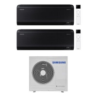 Immagine di Samsung WINDFREE BLACK Climatizzatore a parete dual split inverter Wi-Fi nero | unità esterna R32 6.8 kW unità interne 7000+7000 BTU AJ068TXJ3KG/EU+AR70F[07|07]C1ABNEU