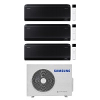 Immagine di Samsung WINDFREE BLACK Climatizzatore a parete trial split inverter Wi-Fi nero | unità esterna R32 5.2 kW unità interne 7000+7000+7000 BTU AJ052TXJ3KG/EU+AR70F[07|07|07]C1ABNEU