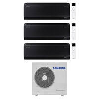 Immagine di Samsung WINDFREE BLACK Climatizzatore a parete trial split inverter Wi-Fi nero | unità esterna R32 6.8 kW unità interne 7000+7000+7000 BTU AJ068TXJ3KG/EU+AR70F[07|07|07]C1ABNEU