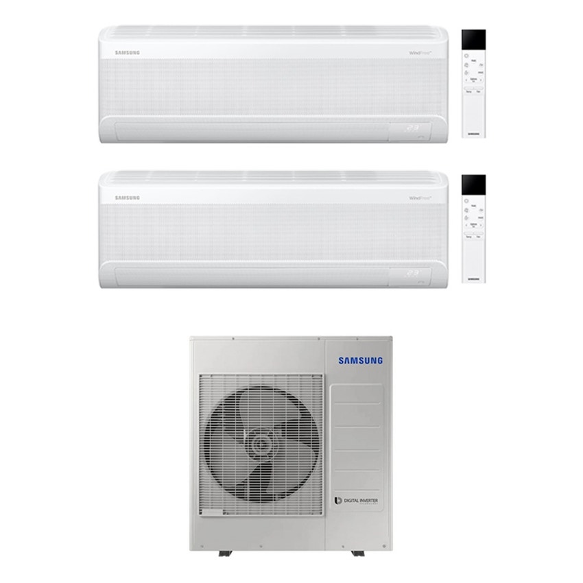 Immagine di Samsung WINDFREE ELITE S2 Climatizzatore a parete dual split inverter Wi-Fi bianco | unità esterna R32 10 kW unità interne 7000+7000 BTU AJ100TXJ5KG/EU+AR70F[07|07]CAAWNEU