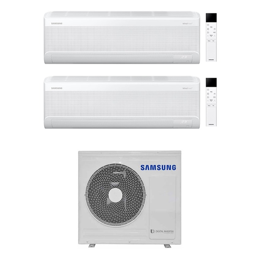 Immagine di Samsung WINDFREE ELITE S2 Climatizzatore a parete dual split inverter Wi-Fi bianco | unità esterna R32 8 kW unità interne 7000+7000 BTU AJ080TXJ4KG/EU+AR70F[07|07]CAAWNEU