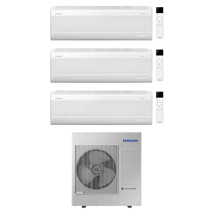 Immagine di Samsung WINDFREE ELITE S2 Climatizzatore a parete trial split inverter Wi-Fi bianco | unità esterna R32 10 kW unità interne 7000+7000+7000 BTU AJ100TXJ5KG/EU+AR70F[07|07|07]CAAWNEU