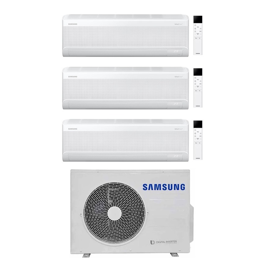 Immagine di Samsung WINDFREE ELITE S2 Climatizzatore a parete trial split inverter Wi-Fi bianco | unità esterna R32 5.2 kW unità interne 7000+7000+7000 BTU AJ052TXJ3KG/EU+AR70F[07|07|07]CAAWNEU