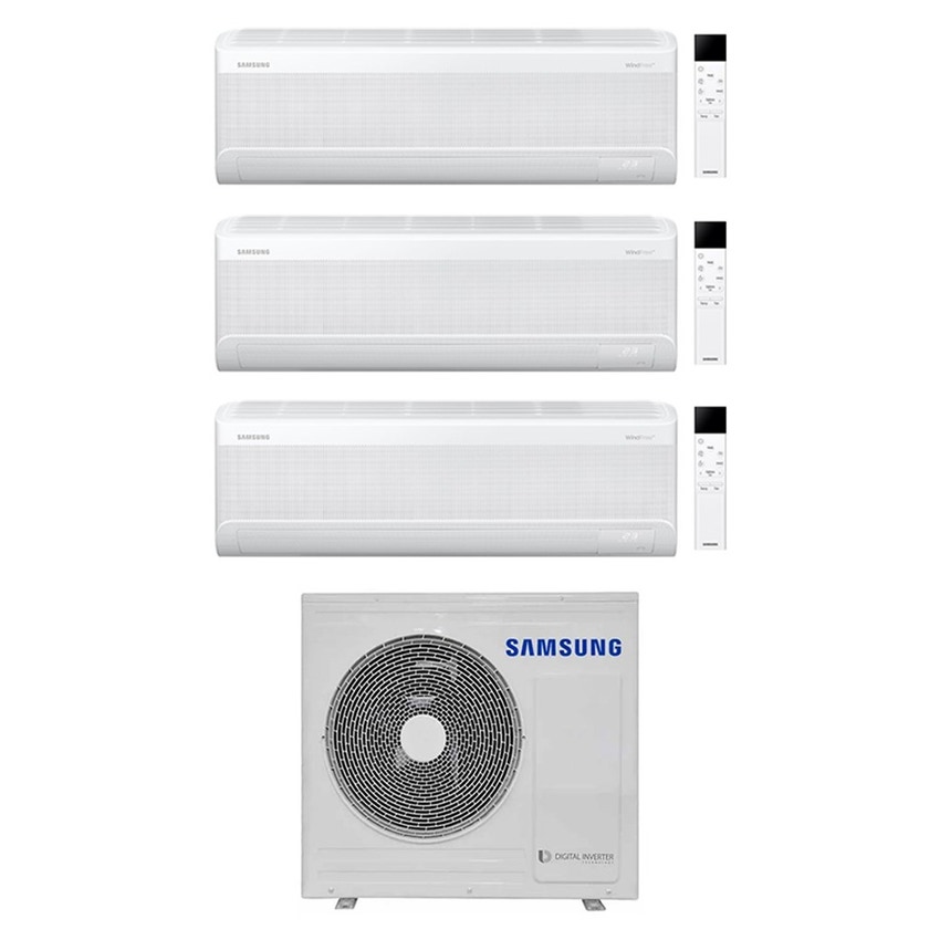 Immagine di Samsung WINDFREE ELITE S2 Climatizzatore a parete trial split inverter Wi-Fi bianco | unità esterna R32 6.8 kW unità interne 7000+7000+7000 BTU AJ068TXJ3KG/EU+AR70F[07|07|07]CAAWNEU