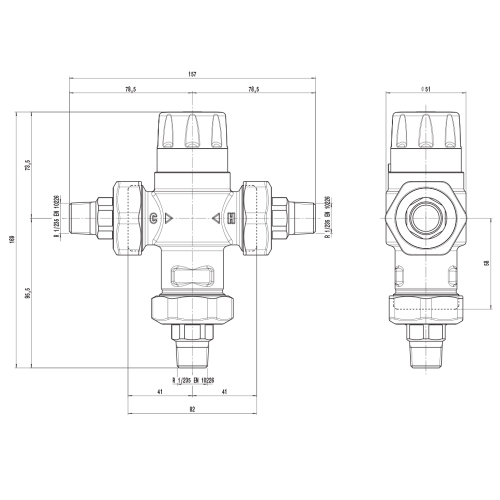 Immagine di Caleffi Miscelatore termostatico regolabile, per impianti centralizzati, corpo in lega antidezincificazione 1/2" 523140