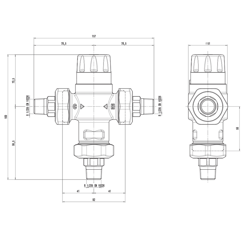 Immagine di Caleffi Miscelatore termostatico regolabile, per impianti centralizzati, corpo in lega antidezincificazione 1/2" 523140