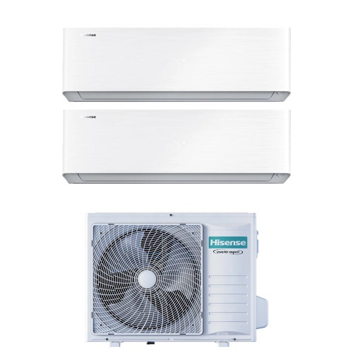 Immagine di Hisense ENERGY PRO X Climatizzatore a parete dual split inverter Wi-Fi bianco | unità esterna R32 7 kW unità interne 9000+18000 BTU 3AMW72U4RJC+QH[25]XV3AG+QH[50]BV0AG