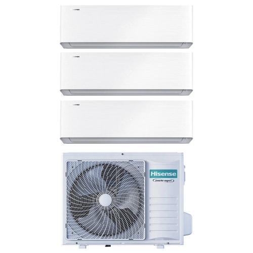 Immagine di Hisense ENERGY PRO X Climatizzatore a parete trial split inverter Wi-Fi bianco | unità esterna R32 8 kW unità interne 9000+9000+18000 BTU 4AMW81U4RJC+QH[25|25]XV3AG+QH[50]BV0AG
