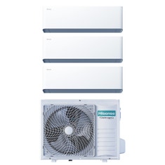 Immagine di Hisense UNI HB Climatizzatore a parete trial split inverter Wi-Fi bianco | unità esterna R32 8 kW unità interne 9000+9000+12000 BTU 4AMW81U4RJC+HB[25|25|35]XU0AG