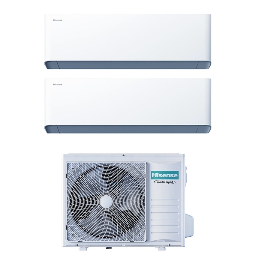 Immagine di Hisense UNI HB Climatizzatore a parete dual split inverter Wi-Fi bianco | unità esterna R32 7 kW unità interne 9000+12000 BTU 3AMW72U4RJC+HB[25|35]XU0AG