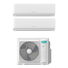 Immagine di Hisense HI COMFORT Climatizzatore a parete dual split inverter Wi-Fi bianco | unità esterna R32 10 kW unità interne 24000+24000 BTU 5AMW105U4RQC+CF[70|70]BT2BG