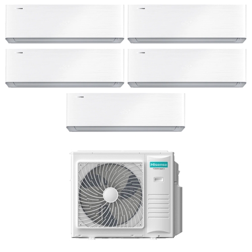 Immagine di Hisense ENERGY PRO X Climatizzatore a parete penta split inverter Wi-Fi bianco | unità esterna R32 10 kW unità interne 9000+9000+9000+9000+9000 BTU 5AMW105U4RQC+QH[25|25|25|25|25]XV3AG