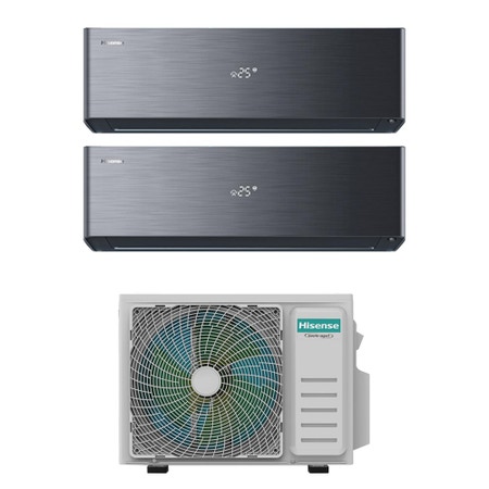 Immagine di Hisense ENERGY PRO X Climatizzatore a parete dual split inverter Wi-Fi nero | unità esterna R32 3.5 kW unità interne 9000+9000 BTU 2AMW35U4RGC+QH[25|25]XV4BG