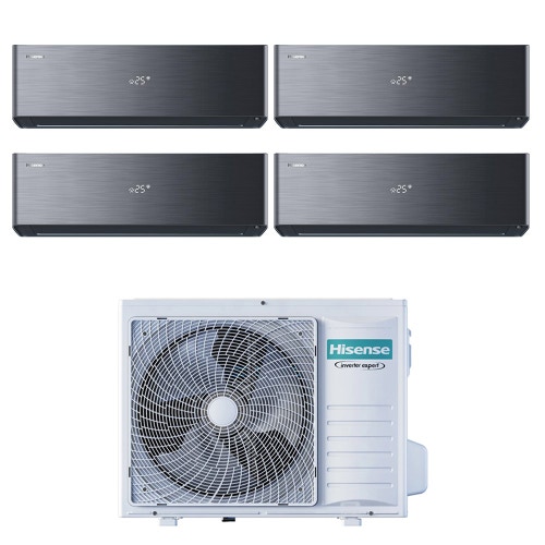 Immagine di Hisense ENERGY PRO X Climatizzatore a parete quadri split inverter Wi-Fi nero | unità esterna R32 8 kW unità interne 9000+9000+9000+12000 BTU 4AMW81U4RJC+QH[25|25|25|35]XV4BG