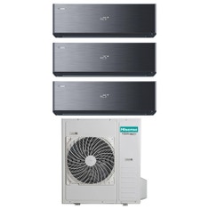 Immagine di Hisense ENERGY PRO X Climatizzatore a parete trial split inverter Wi-Fi nero | unità esterna R32 12.5 kW unità interne 9000+12000+18000 BTU 5AMW125U4RTA+QH[25|35]XV4BG+QH[50]BV0BG