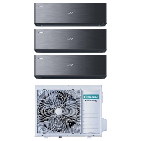 Immagine di Hisense ENERGY PRO X Climatizzatore a parete trial split inverter Wi-Fi nero | unità esterna R32 5.5 kW unità interne 9000+9000+12000 BTU 3AMW52U4RJC+QH[25|25|35]XV4BG