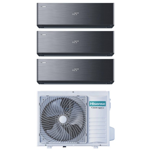 Immagine di Hisense ENERGY PRO X Climatizzatore a parete trial split inverter Wi-Fi nero | unità esterna R32 8 kW unità interne 9000+9000+9000 BTU 4AMW81U4RJC+QH[25|25|25]XV4BG