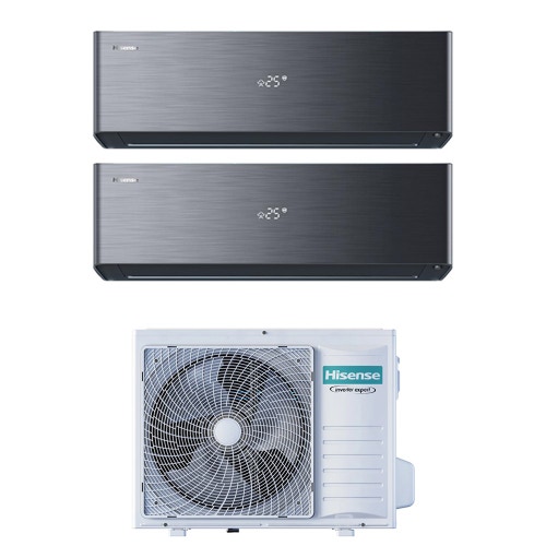 Immagine di Hisense ENERGY PRO X Climatizzatore a parete dual split inverter Wi-Fi nero | unità esterna R32 7 kW unità interne 9000+9000 BTU 3AMW72U4RJC+QH[25|25]XV4BG
