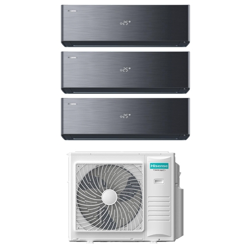 Immagine di Hisense ENERGY PRO X Climatizzatore a parete trial split inverter Wi-Fi nero | unità esterna R32 10 kW unità interne 12000+12000+12000 BTU 5AMW105U4RQC+QH[35|35|35]XV4BG