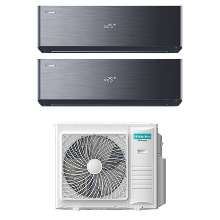 Immagine di Hisense ENERGY PRO X Climatizzatore a parete dual split inverter Wi-Fi nero | unità esterna R32 10 kW unità interne 12000+18000 BTU 5AMW105U4RQC+QH[35]XV4BG+QH[50]BV0BG