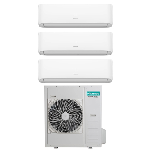 Immagine di Hisense HI COMFORT Climatizzatore a parete trial split inverter Wi-Fi bianco | unità esterna R32 12.5 kW unità interne 7000+7000+18000 BTU 5AMW125U4RTA+CF[20|20]YR4BG+CF[50]XS1GG