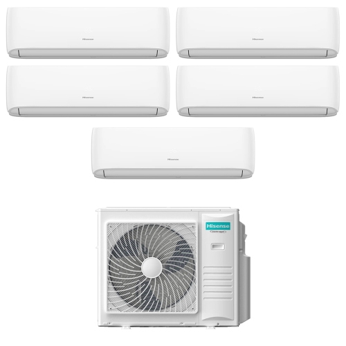 Immagine di Hisense HI COMFORT Climatizzatore a parete penta split inverter Wi-Fi bianco | unità esterna R32 10 kW unità interne 7000+7000+7000+7000+7000 BTU 5AMW105U4RQC+CF[20|20|20|20|20]YR4BG