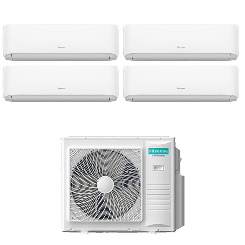 Immagine di Hisense HI COMFORT Climatizzatore a parete quadri split inverter Wi-Fi bianco | unità esterna R32 10 kW unità interne 12000+12000+12000+18000 BTU 5AMW105U4RQC+CF[35|35|35]MR0BG+CF[50]XS1GG