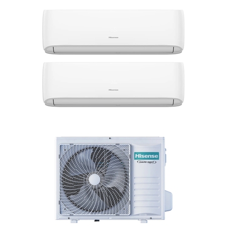 Immagine di Hisense HI COMFORT Climatizzatore a parete dual split inverter Wi-Fi bianco | unità esterna R32 6.3 kW unità interne 7000+9000 BTU 3AMW62U4RJC+CF[20|25]YR4BG