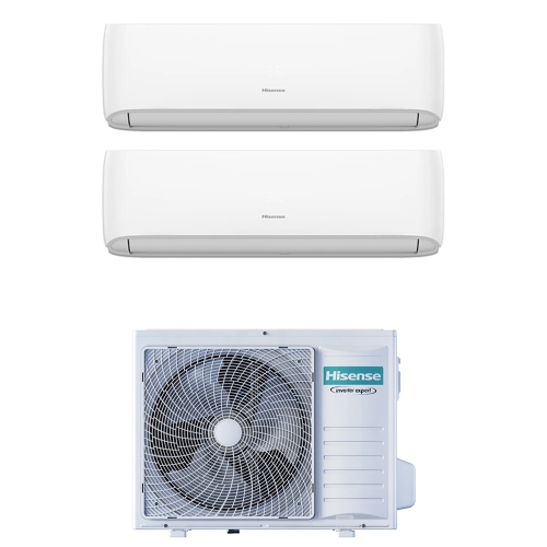 Immagine di Hisense HI COMFORT Climatizzatore a parete dual split inverter Wi-Fi bianco | unità esterna R32 6.3 kW unità interne 9000+18000 BTU 3AMW62U4RJC+CF[25]YR4BG+CF[50]XS1GG