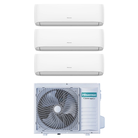 Immagine di Hisense HI COMFORT Climatizzatore a parete trial split inverter Wi-Fi bianco | unità esterna R32 5.5 kW unità interne 7000+7000+7000 BTU 3AMW52U4RJC+CF[20|20|20]YR4BG