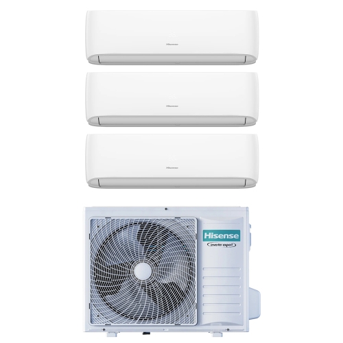 Immagine di Hisense HI COMFORT Climatizzatore a parete trial split inverter Wi-Fi bianco | unità esterna R32 5.5 kW unità interne 7000+7000+7000 BTU 3AMW52U4RJC+CF[20|20|20]YR4BG