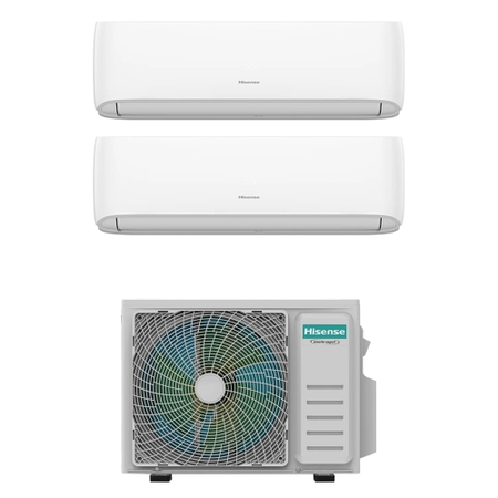 Immagine di Hisense HI COMFORT Climatizzatore a parete dual split inverter Wi-Fi bianco | unità esterna R32 5 kW unità interne 7000+7000 BTU 2AMW52U4RXC+CF[20|20]YR4BG
