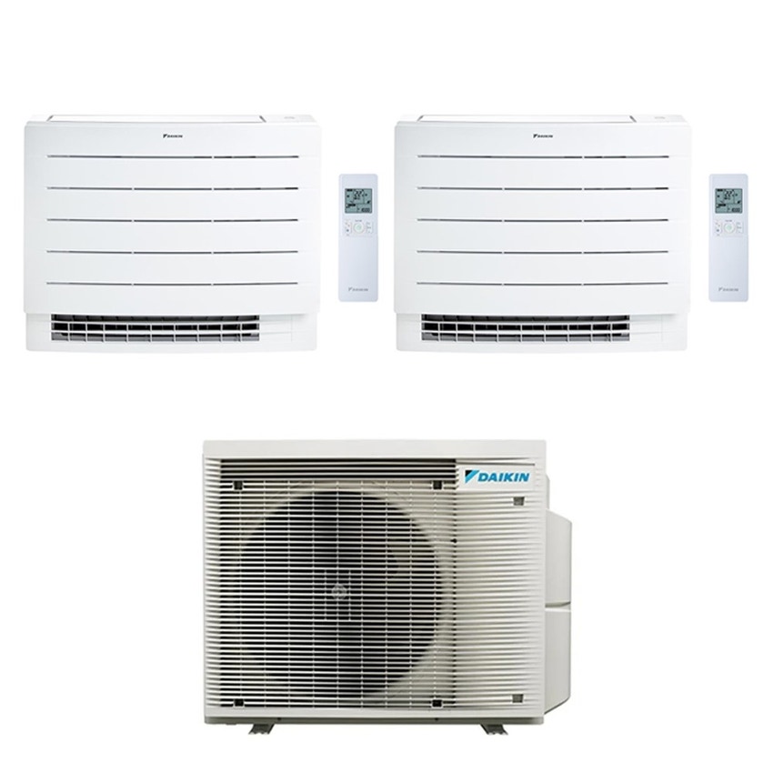 Immagine di Daikin PERFERA PAVIMENTO Climatizzatore a pavimento dual split inverter Wi-Fi bianco | unità esterna R32 6.8 kW unità interne 18000+18000 BTU 3MXM68A9+FVXM[50|50]B