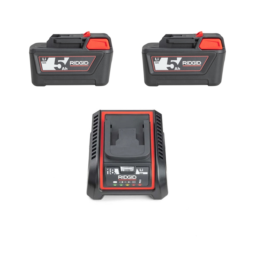 Immagine di Ridgid Set di 2 Batterie 18 V Li-Ion Advanced 5,0 Ah e 1 Caricabatterie 230V 45433