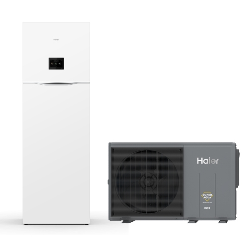 Immagine di Haier ALL IN ONE R290 Sistema composto da pompa di calore Inverter 6 kW monofase e modulo idronico 200 litri per produzione ACS con resistenza di backup 1+2 AW062HUGHA+HU102F20AHYA