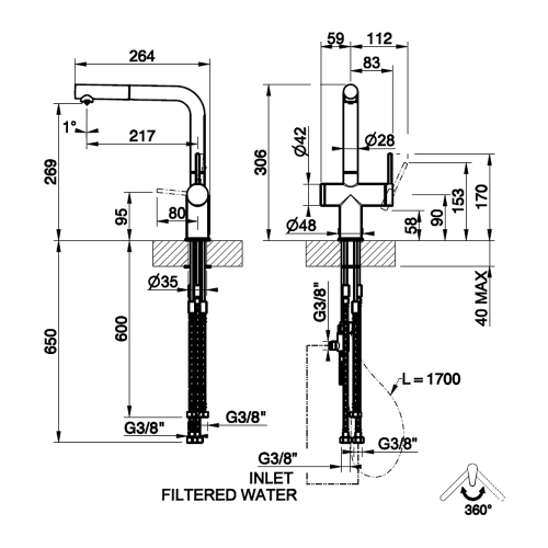 Immagine di Gessi INEDITO miscelatore con bocca girevole per lavello, con funzione acqua filtrata, finitura cromo 60572#031